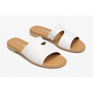 EMU Australia US 9 Anthropologie Ginini White Leather Slides Minimalist Resort